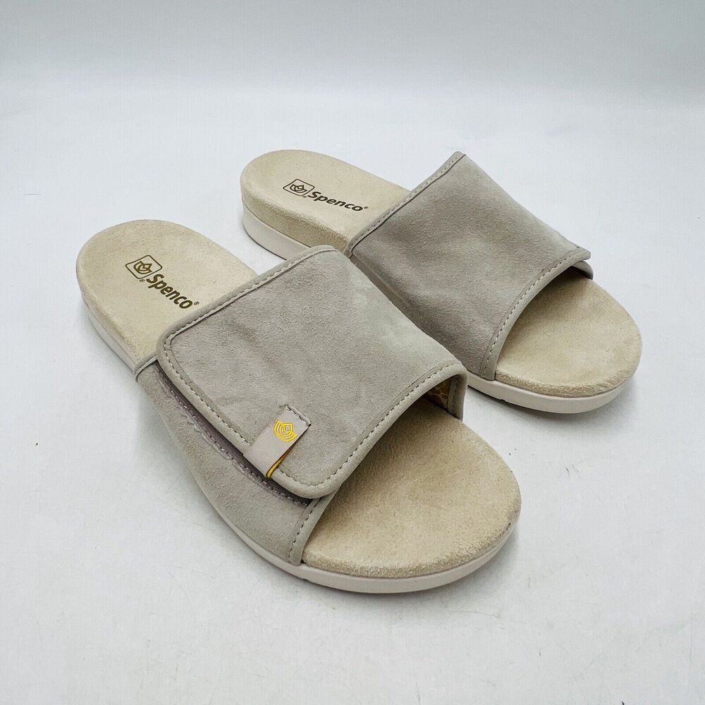 Spenco Women's 10B Charlotts Slides Adjustable Suede Beige Slip On Comfort